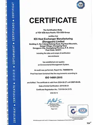 Certification du système de gestion de la qualité ISO 14001:2015