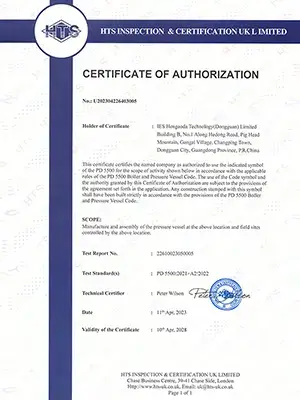 Certification d'appareils à pression British PD 5500